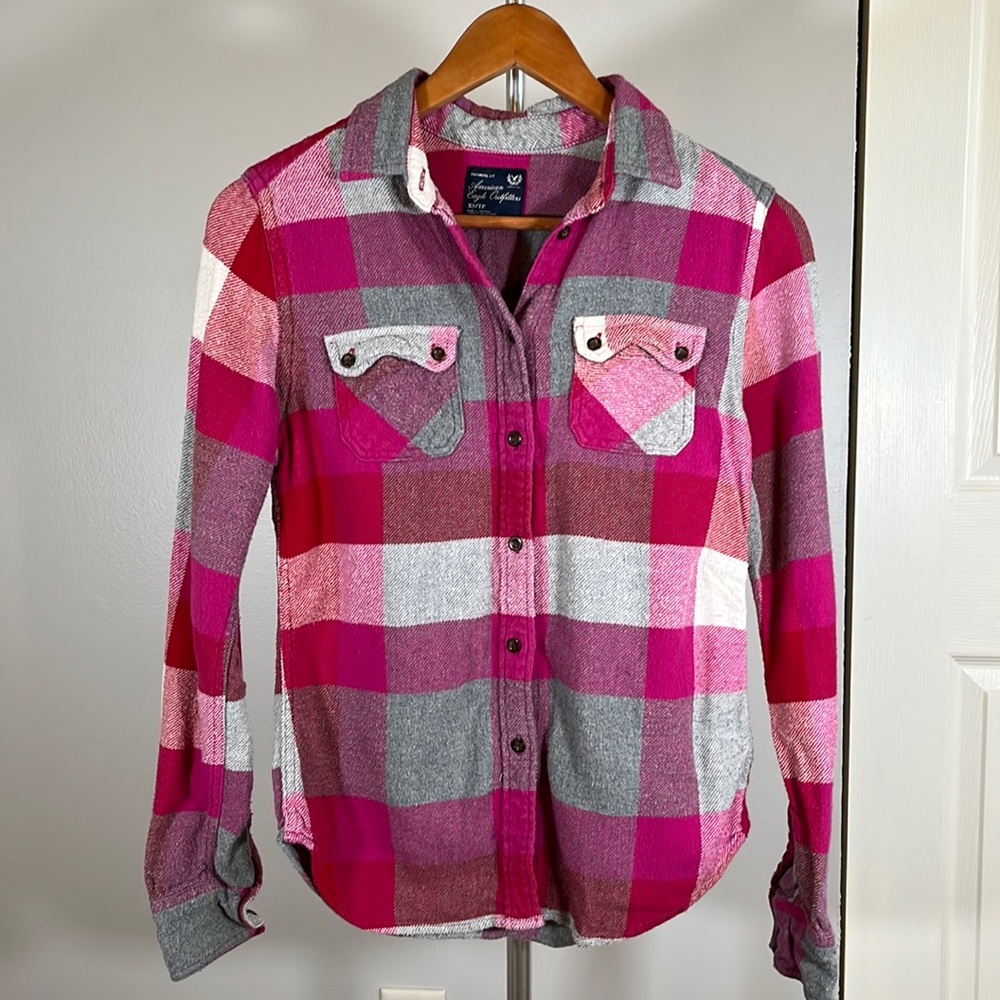 American Eagle Pink Plaid Flannel